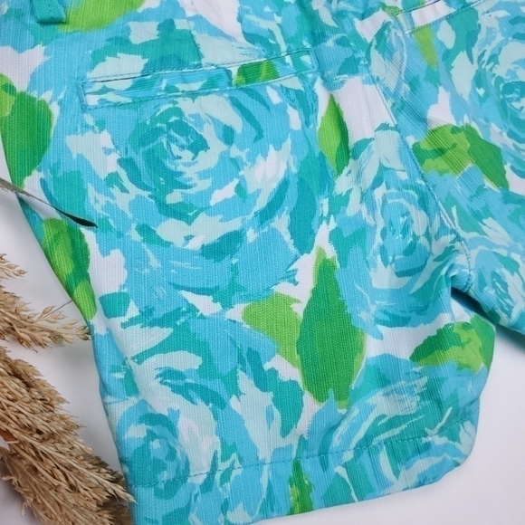 Lilly Pulitzer The Callahan Blue Lime White Floral Cotton Shorts Size 0 - Picture 8 of 16